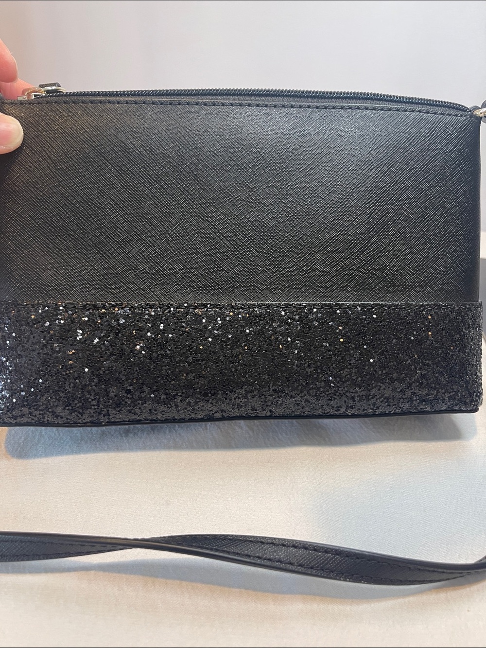 Kate Spade New York Black Glitter Crossbody Bag Saffiano Leather Party Purse - Picture 8 of 10
